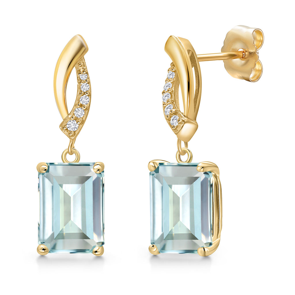 Created Aquamarine - March_Earrings in 14K Yellow Gold
