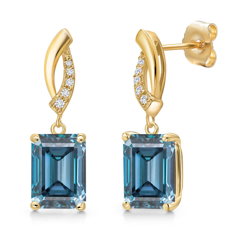 Persian Blue Moissanite - April_Earrings in 14K Yellow Gold