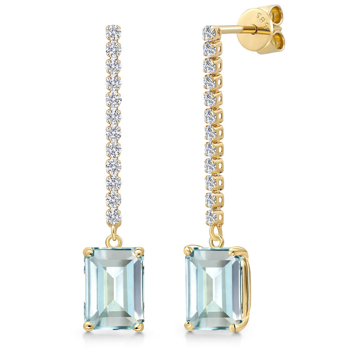Created Aquamarine - March_Earrings in 14K Yellow Gold