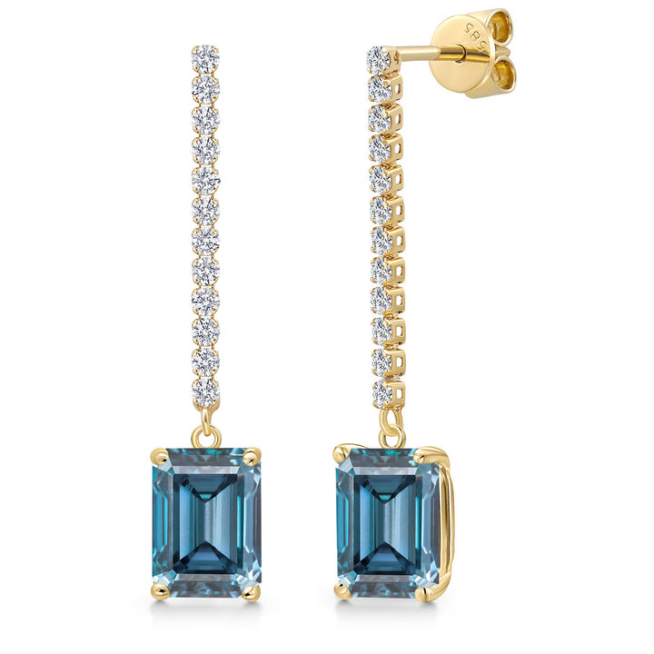 Persian Blue Moissanite - April_Earrings in 14K Yellow Gold