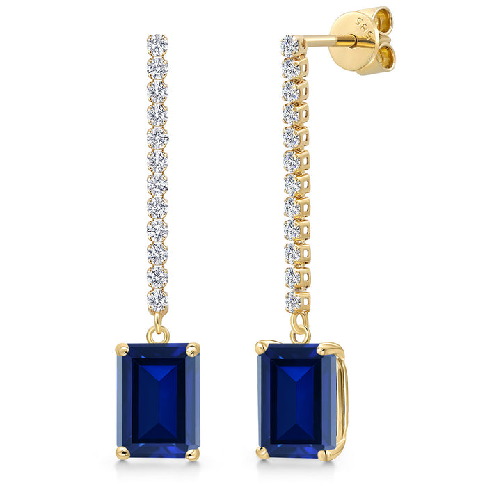 Blue Created Sapphire - September_Earrings in 14K Yellow Gold