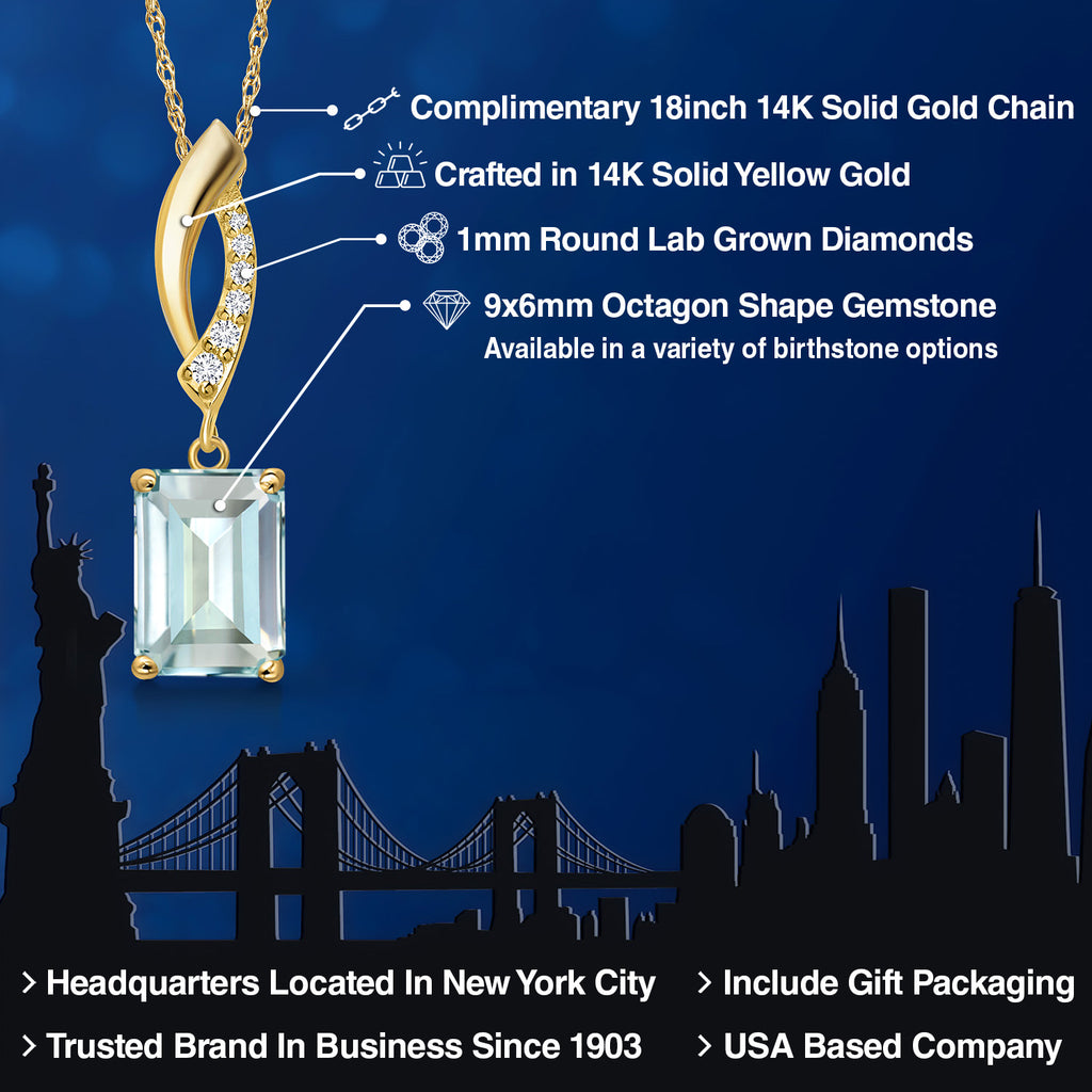 Created Aquamarine - March_Pendant in 14K Yellow Gold
