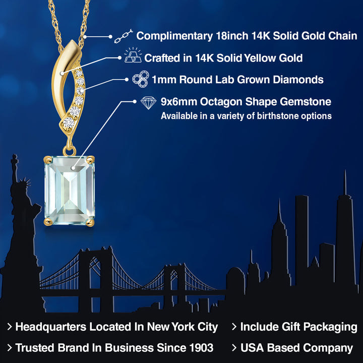 Created Aquamarine - March_Pendant in 14K Yellow Gold