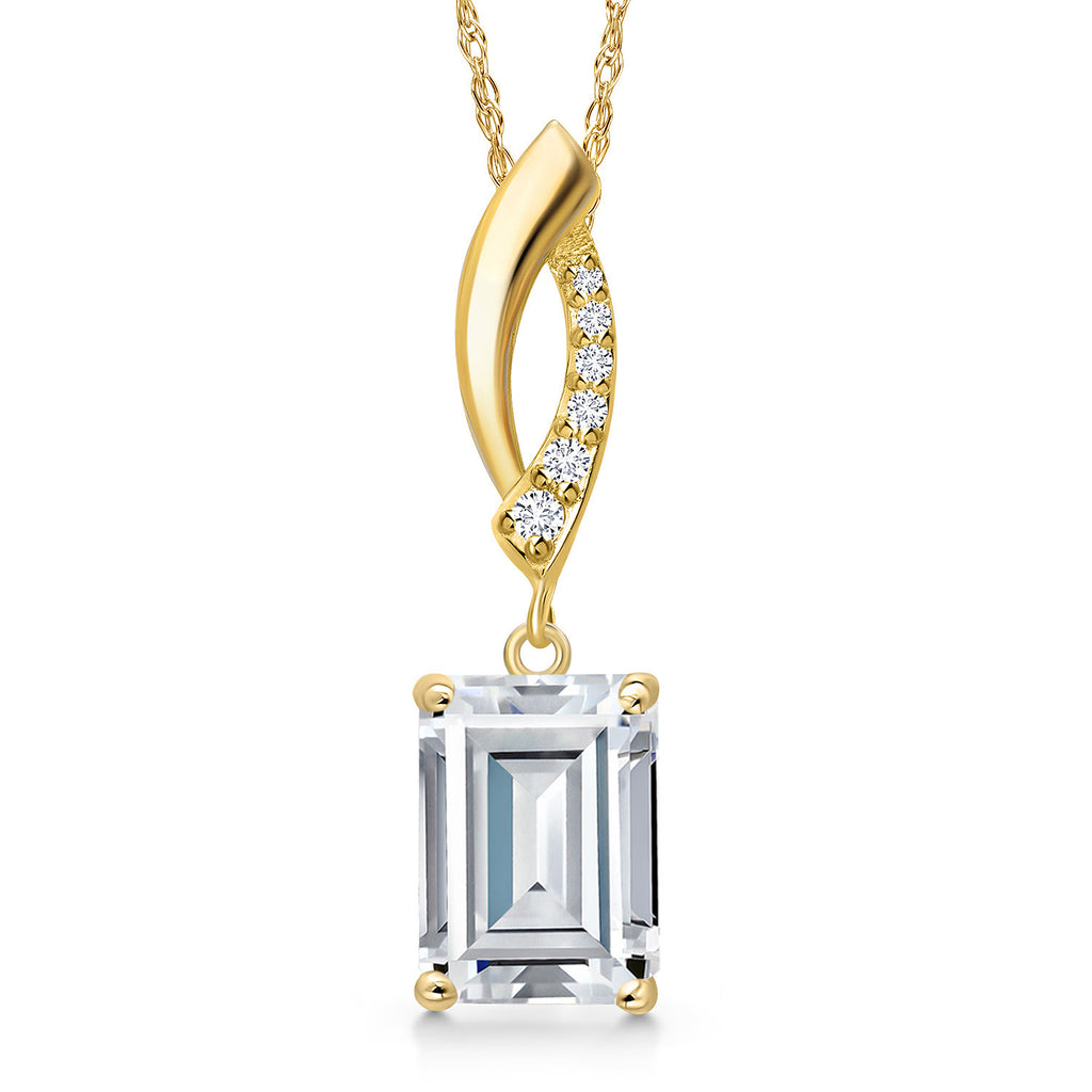 White Moissanite - April_Pendant in 14K Yellow Gold
