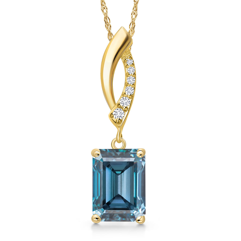 Persian Blue Moissanite - April_Pendant in 14K Yellow Gold