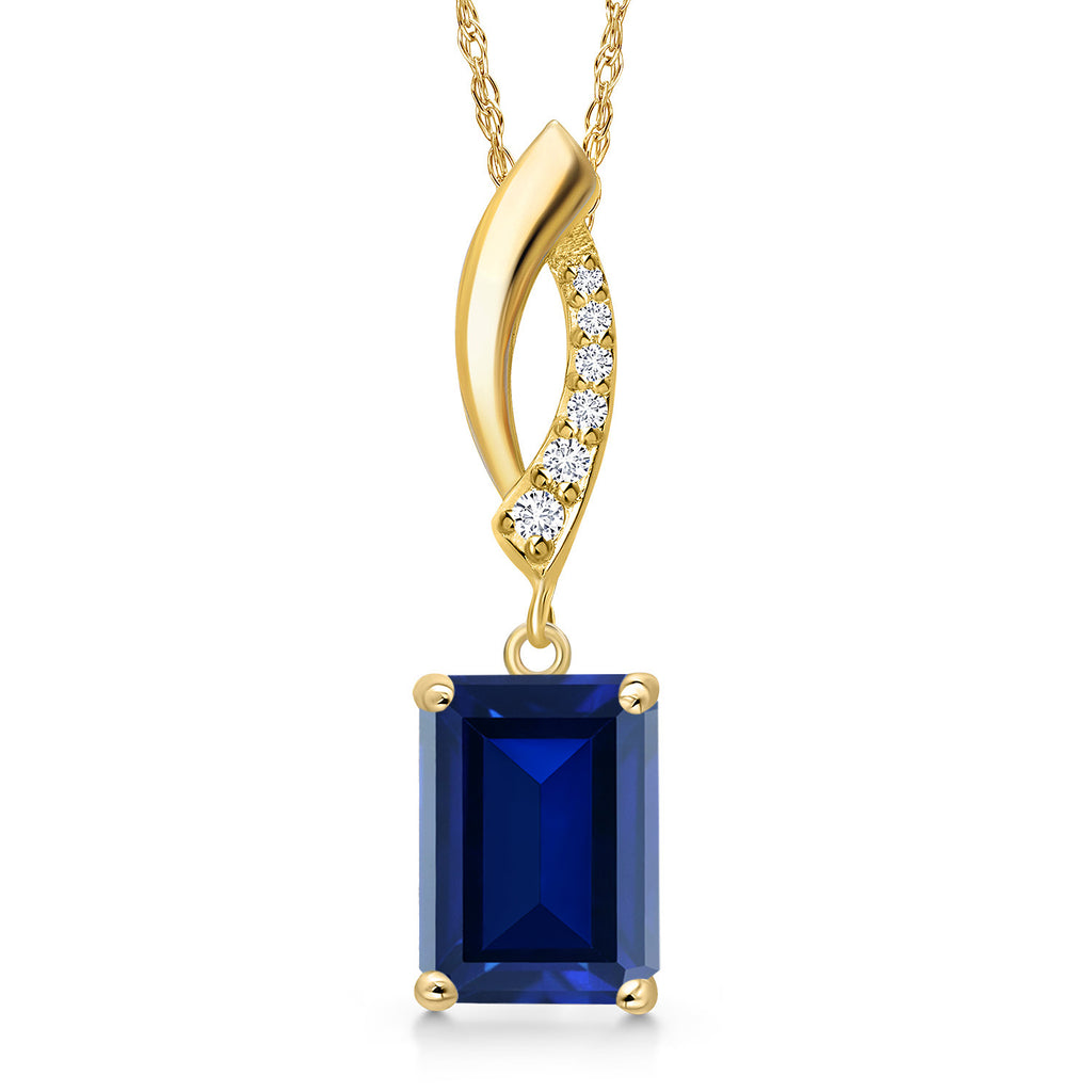 Blue Created Sapphire - September_Pendant in 14K Yellow Gold