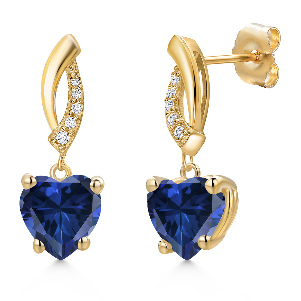Blue Created Sapphire - September_Earrings in 14K Yellow Gold