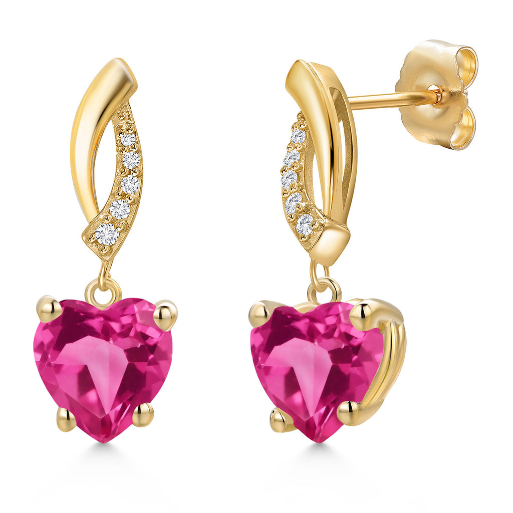 Pink Created Sapphire - September_Earrings in 14K Yellow Gold