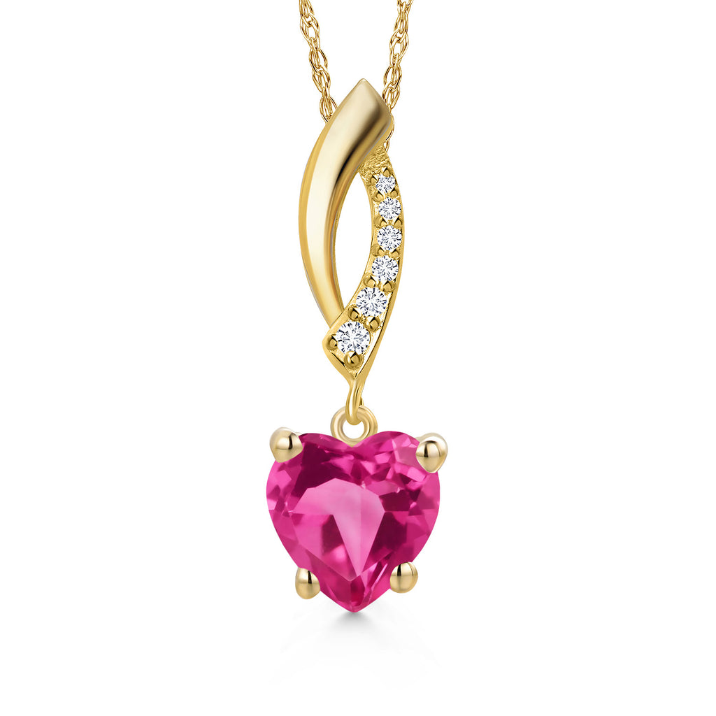 Pink Created Sapphire - September_Pendant in 14K Yellow Gold