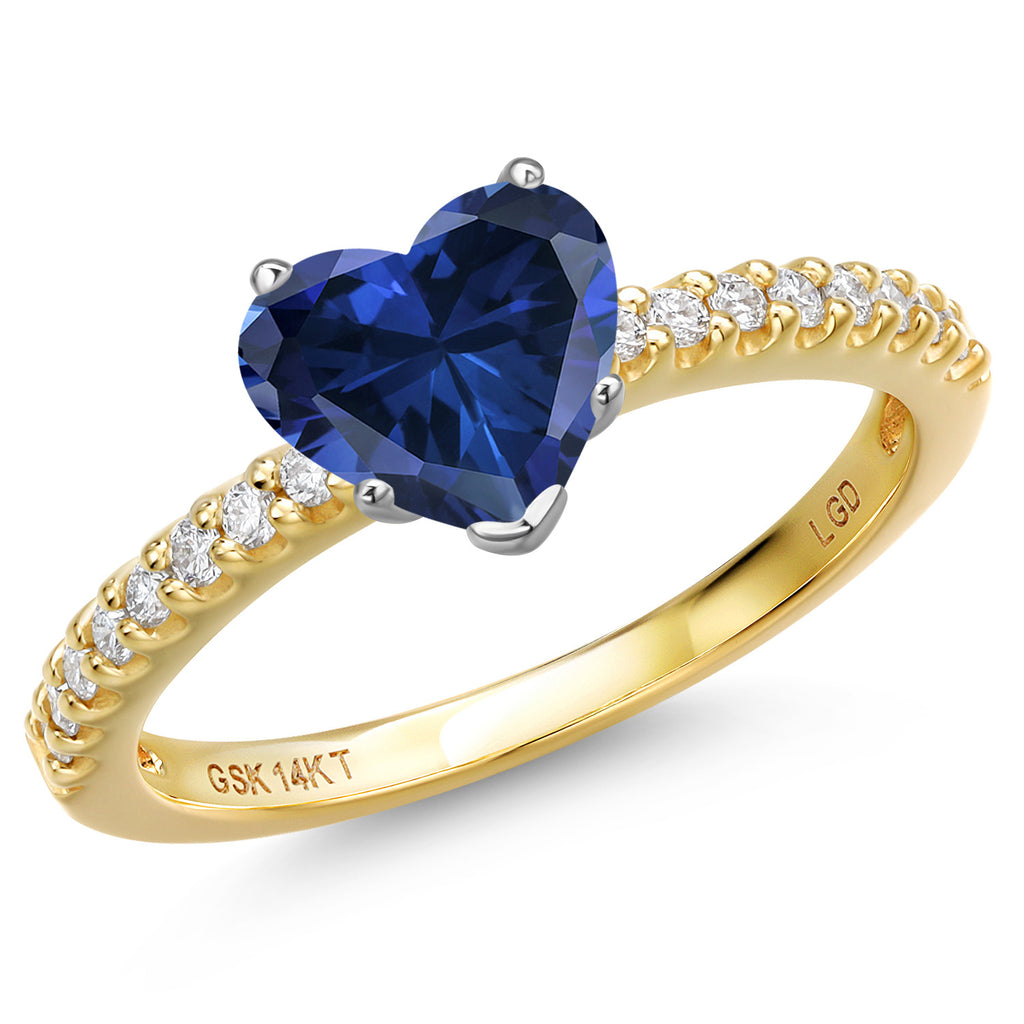 Blue Created Sapphire - September_9_Ring in 14K Two Tone Gold