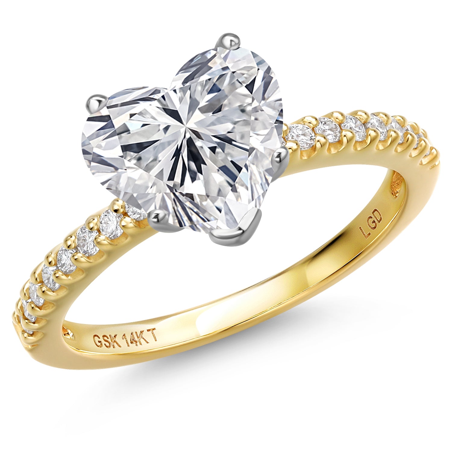 2.16 Cttw 14K Two Tone Gold IGI Certified Lab Grown Diamond Engagement Ring For Women | Center Heart Shape 2.00 Ct | E-F Color | VS1-VS2 Clarity | Available in Size 5,6,7,8,9