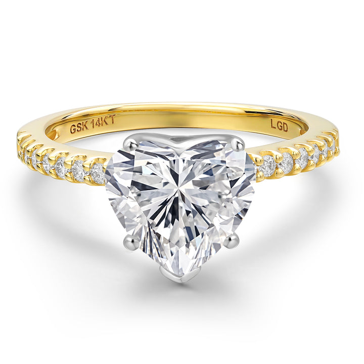 2.16 Cttw 14K Two Tone Gold IGI Certified Lab Grown Diamond Engagement Ring For Women | Center Heart Shape 2.00 Ct | E-F Color | VS1-VS2 Clarity | Available in Size 5,6,7,8,9