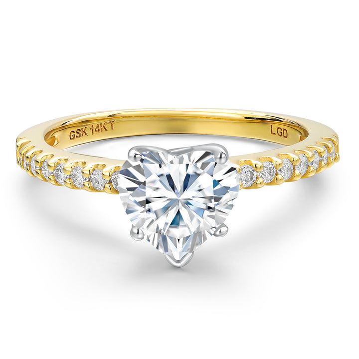 14K Two Tone Gold White Moissanite and E - F Lab Grown Diamond Engagement Ring For Women | 1.24 Cttw | Heart Shape 6.5MM | Gemstone Birthstone | Available in Size 5,6,7,8,9