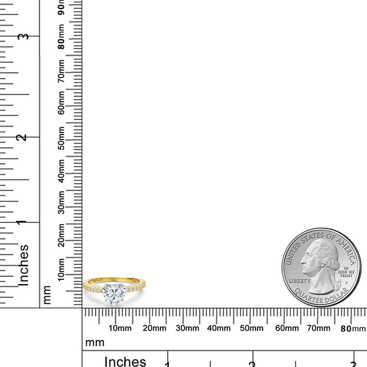 14K Two Tone Gold White Moissanite and E - F Lab Grown Diamond Engagement Ring For Women | 1.24 Cttw | Heart Shape 6.5MM | Gemstone Birthstone | Available in Size 5,6,7,8,9