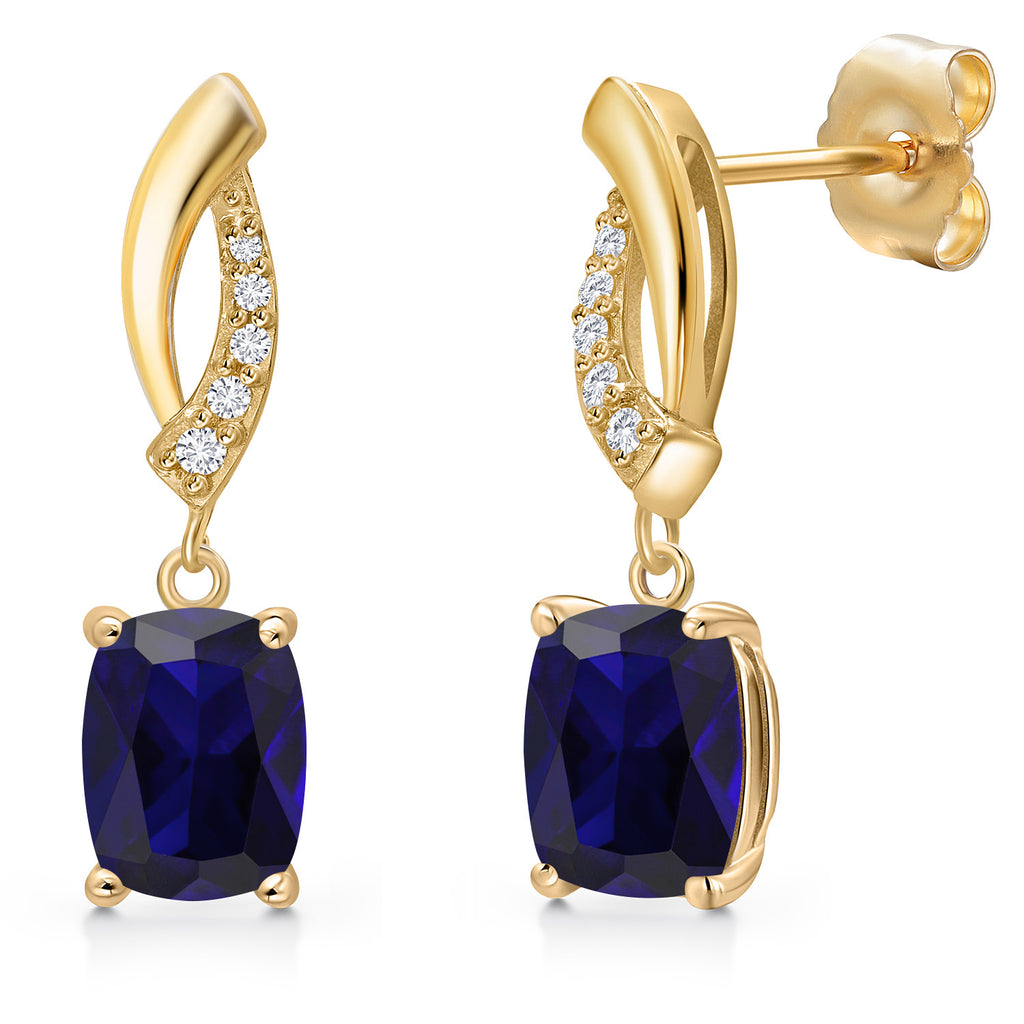 Blue Created Sapphire - September_Earrings in 14K Yellow Gold