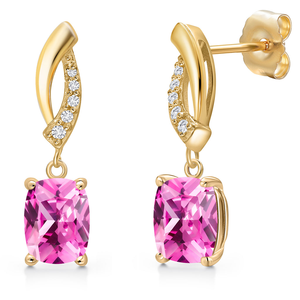Pink Created Sapphire - September_Earrings in 14K Yellow Gold