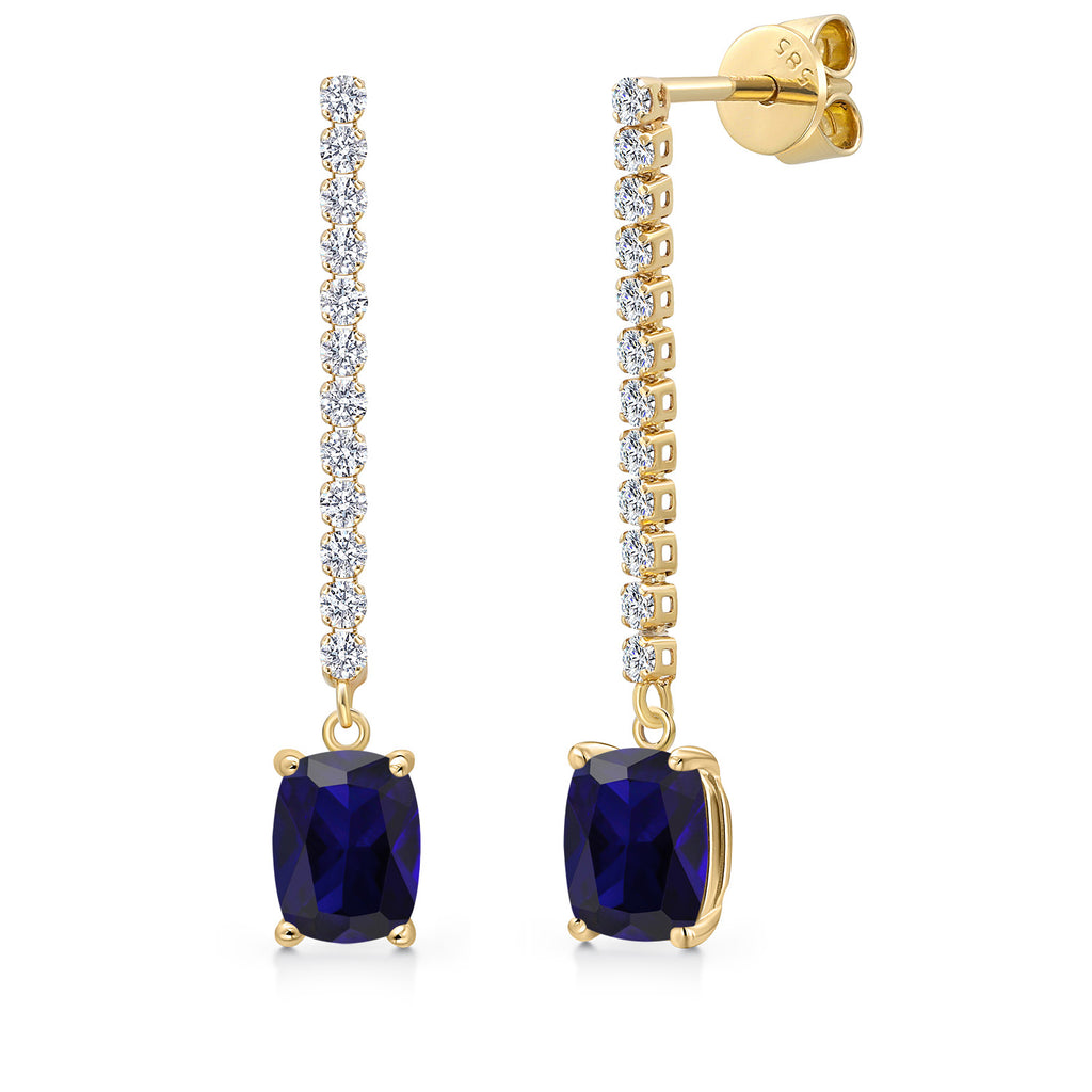 Blue Created Sapphire - September_Earrings in 14K Yellow Gold