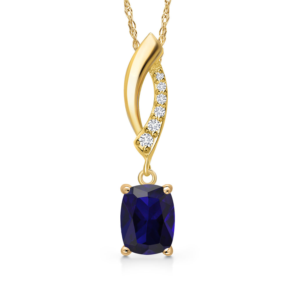 Blue Created Sapphire - September_Pendant in 14K Yellow Gold