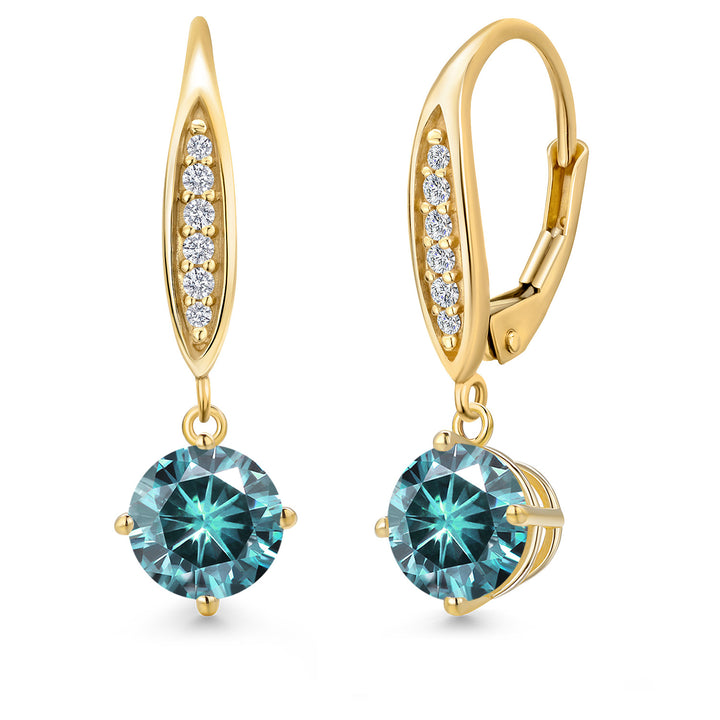 Blue Moissanite - April_Earrings in 10K Yellow Gold
