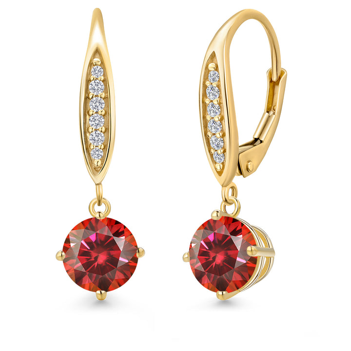 Red Moissanite - April_Earrings in 10K Yellow Gold