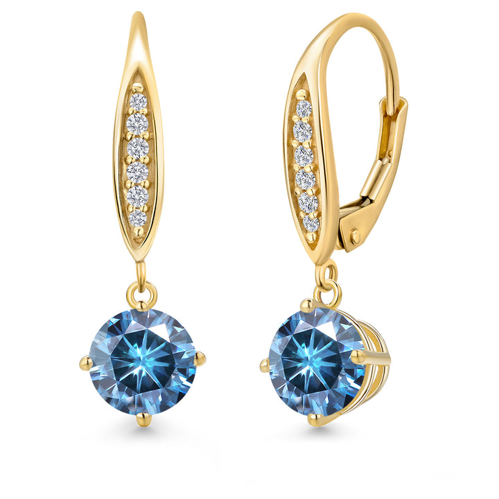 Persian Blue Moissanite - April_Earrings in 10K Yellow Gold