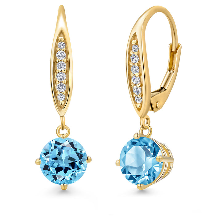 Swiss Blue Topaz - November_Earrings in 10K Yellow Gold