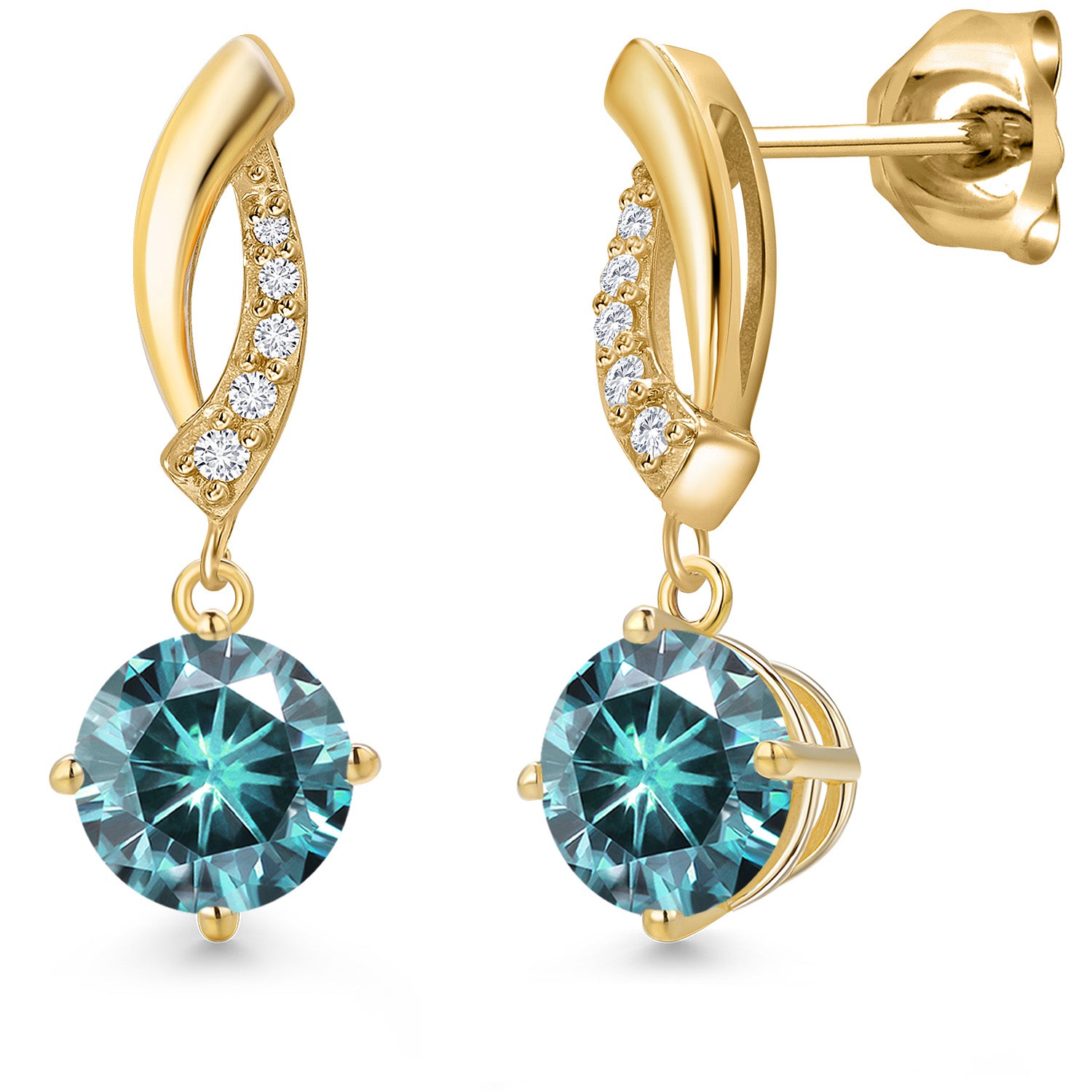 Blue Moissanite - April_Earrings in 10K Yellow Gold
