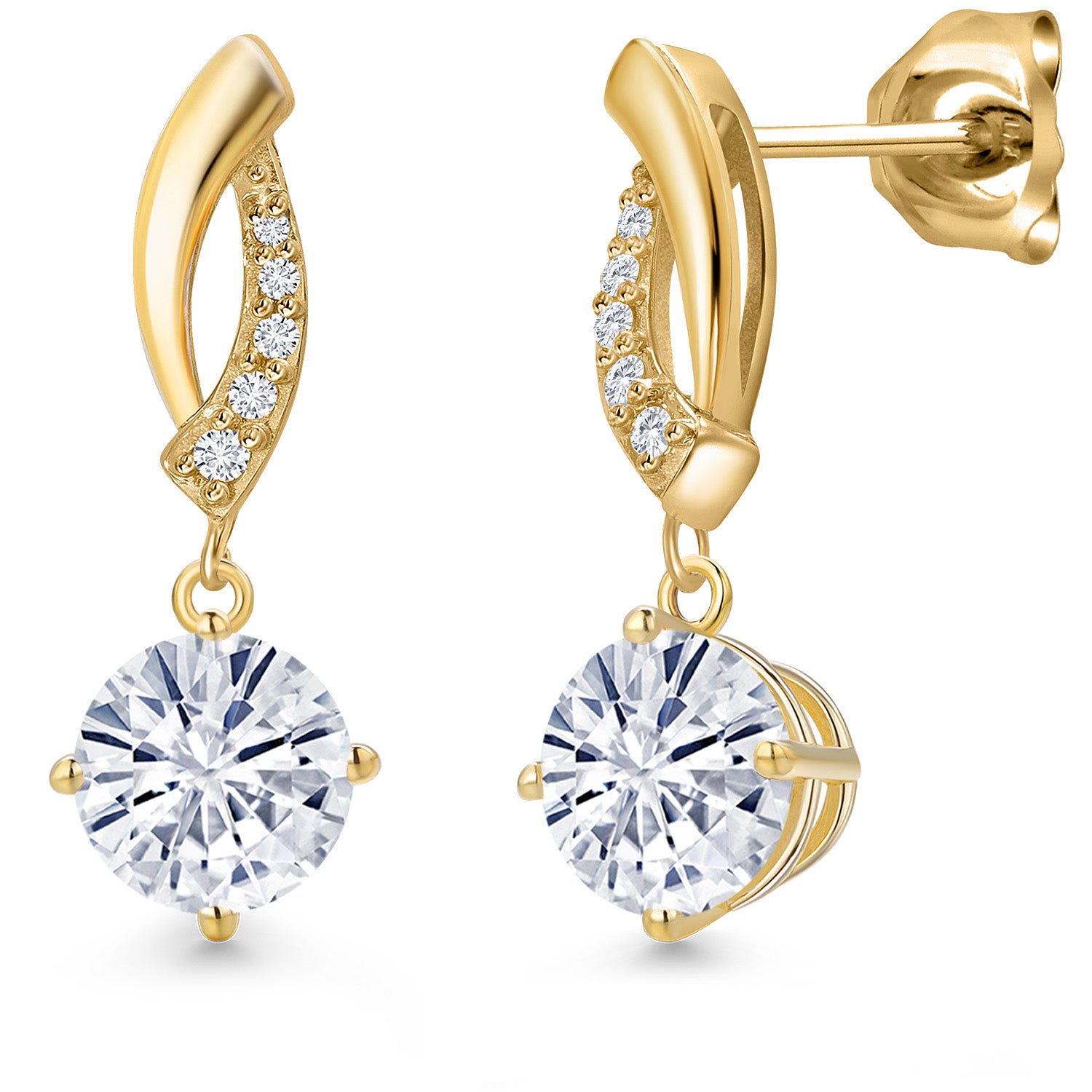 White Moissanite - April_Earrings in 10K Yellow Gold