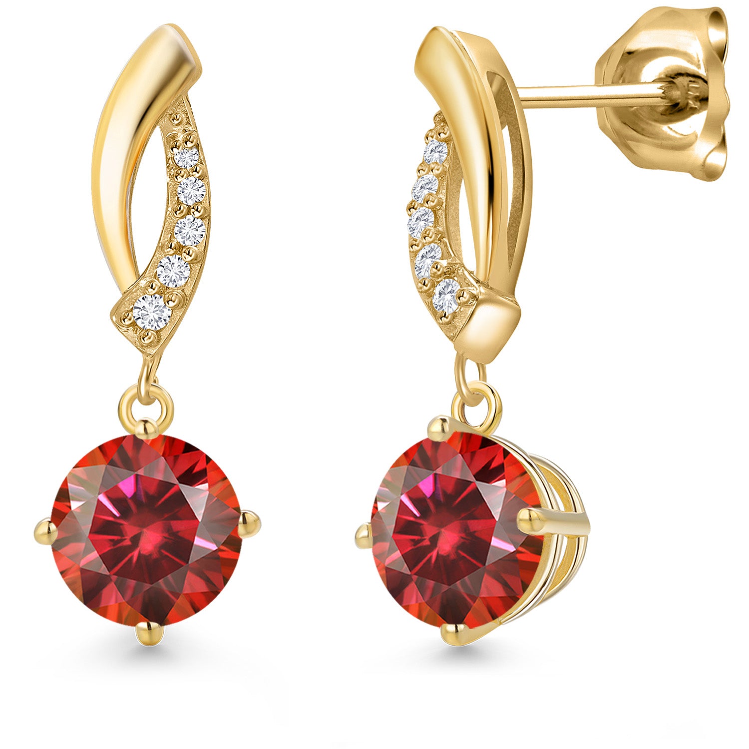 Red Moissanite - April_Earrings in 10K Yellow Gold