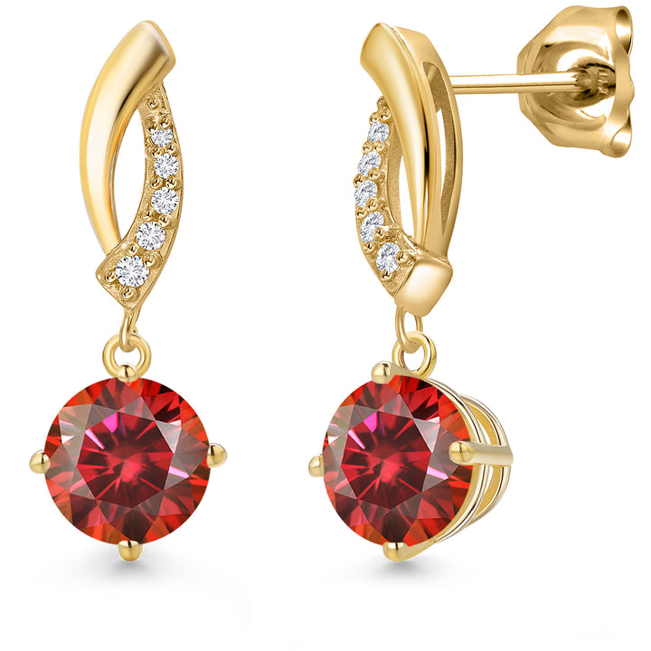 Red Moissanite - April_Earrings in 10K Yellow Gold