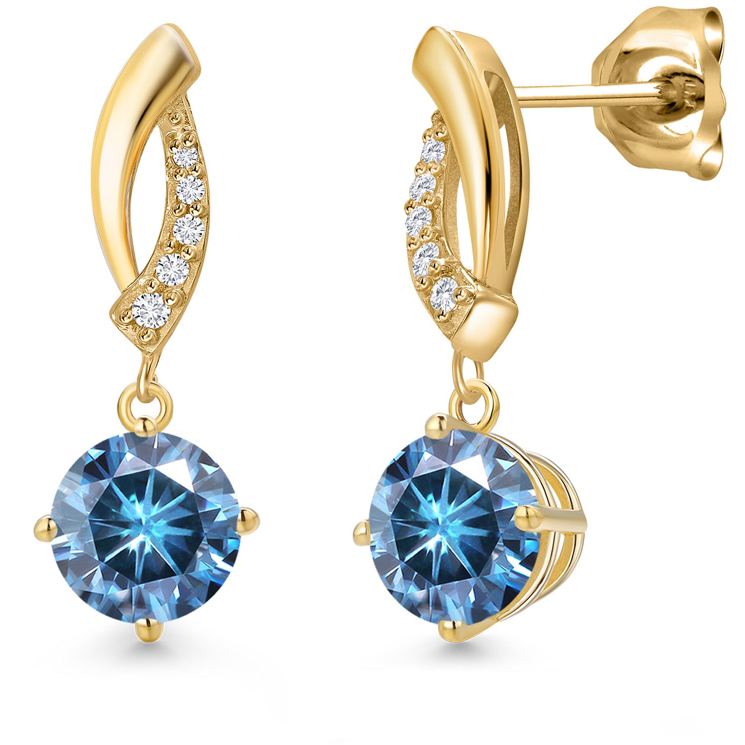 Persian Blue Moissanite - April_Earrings in 10K Yellow Gold