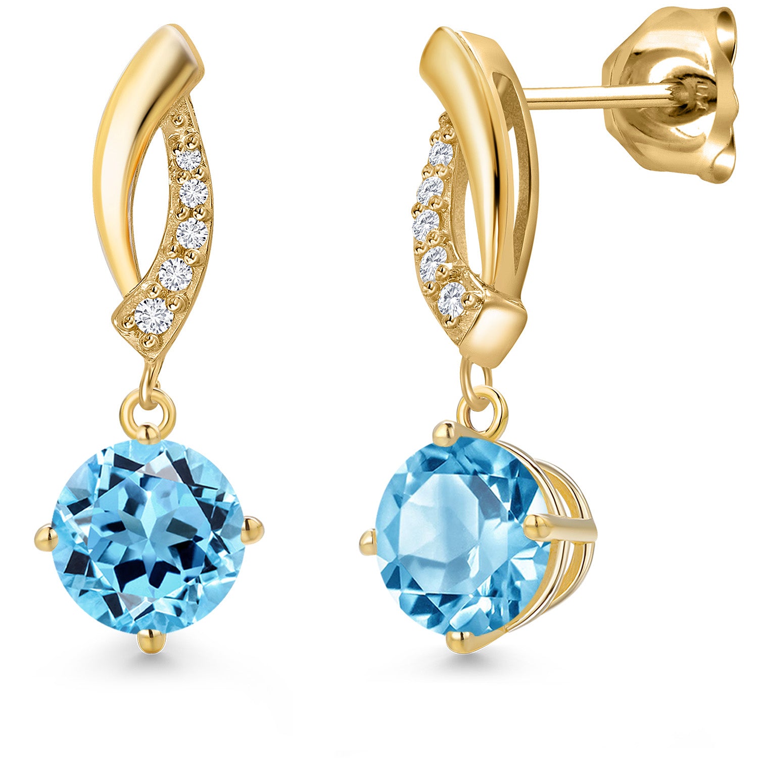 Swiss Blue Topaz - November_Earrings in 10K Yellow Gold