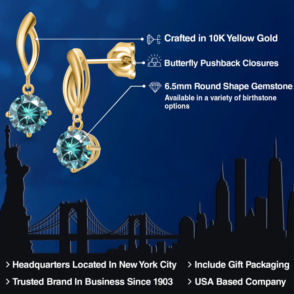 Blue Moissanite - April_Earrings in 10K Yellow Gold