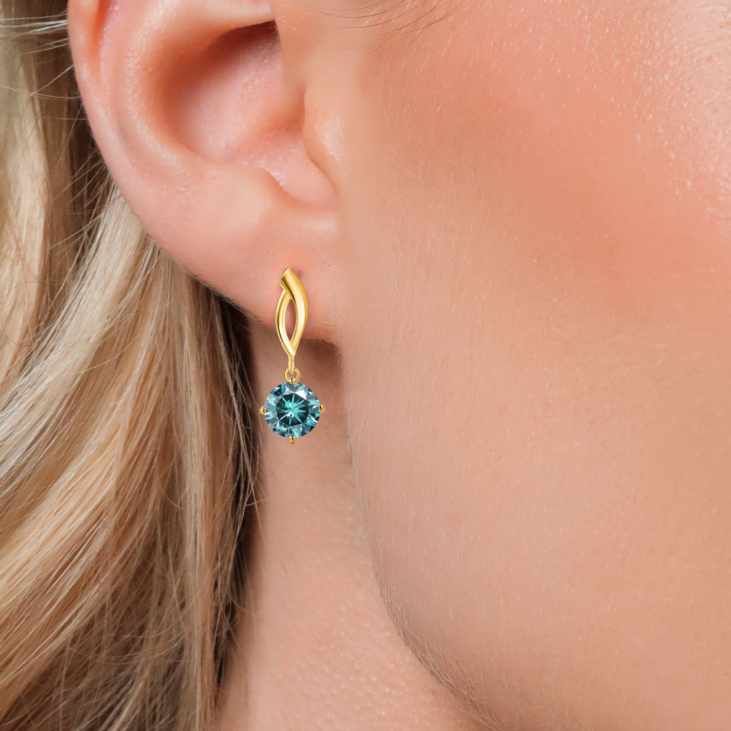 Blue Moissanite - April_Earrings in 10K Yellow Gold
