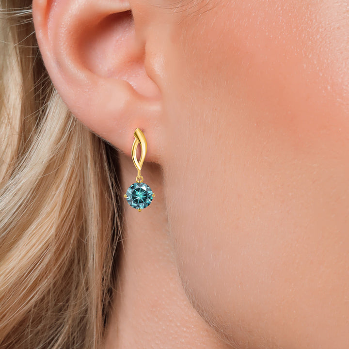 Blue Moissanite - April_Earrings in 10K Yellow Gold