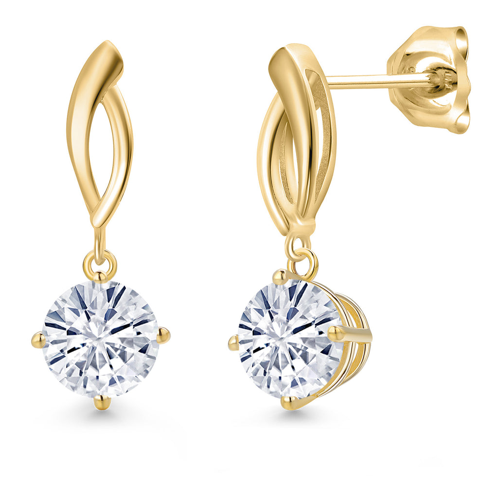 White Moissanite - April_Earrings in 10K Yellow Gold