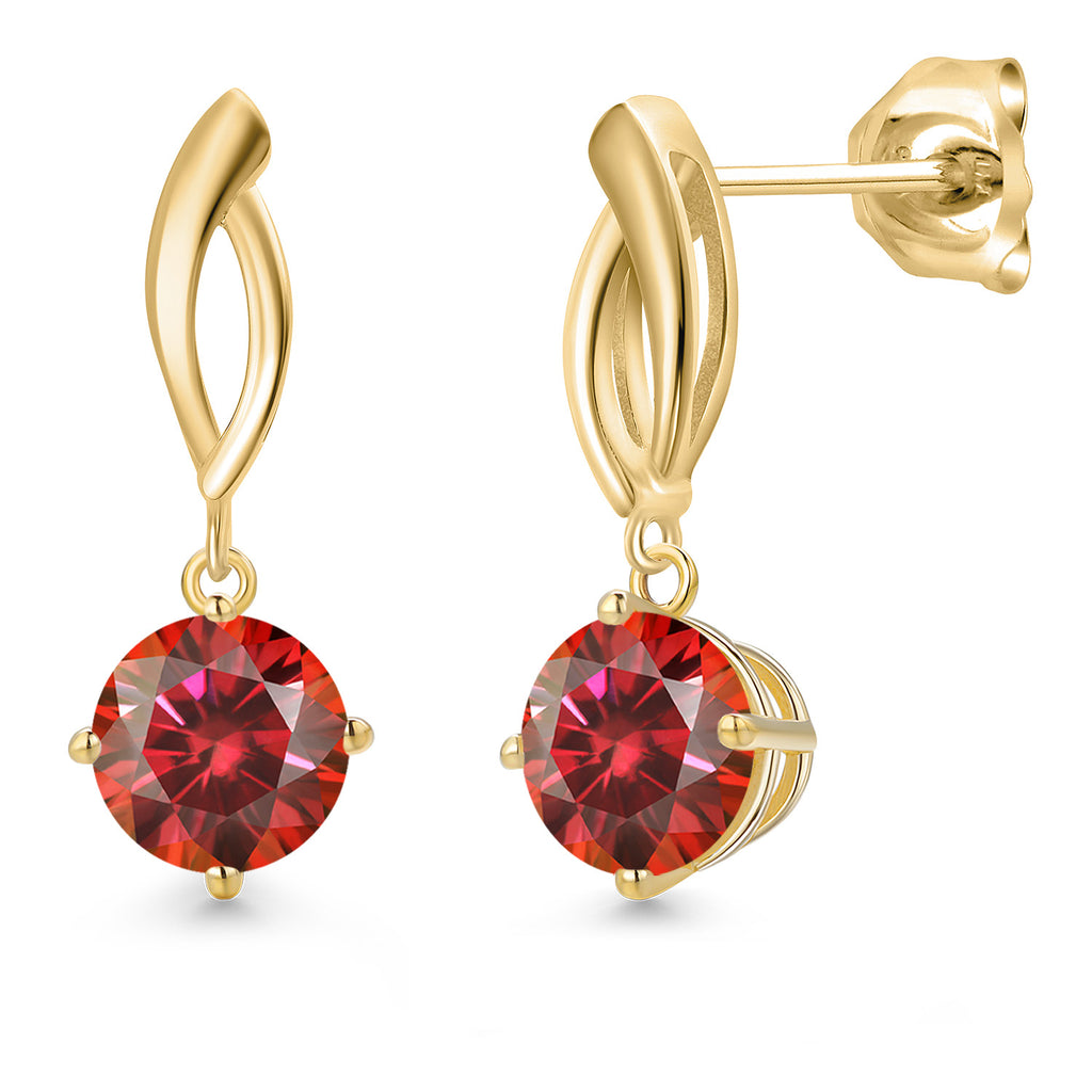 Red Moissanite - April_Earrings in 10K Yellow Gold