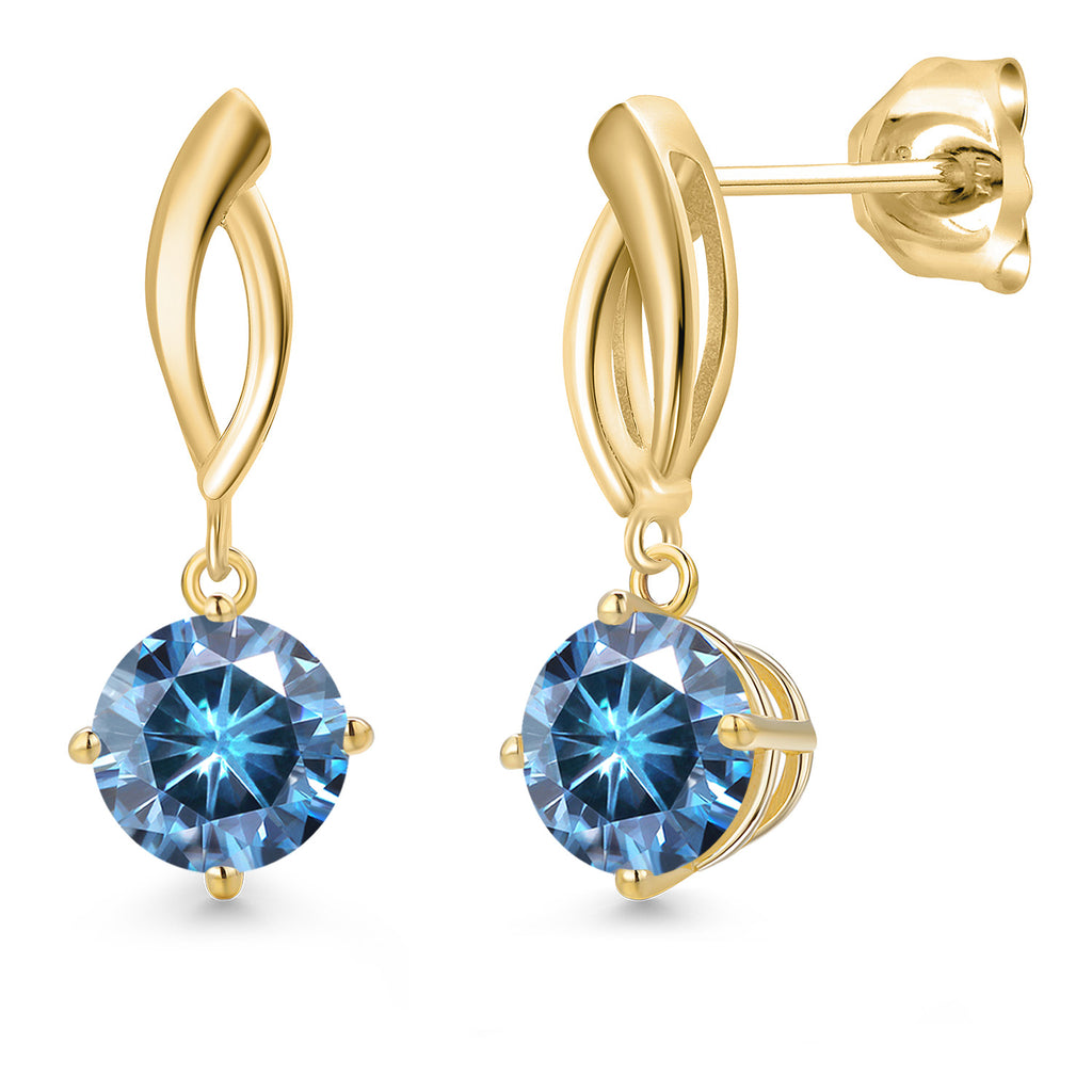 Persian Blue Moissanite - April_Earrings in 10K Yellow Gold
