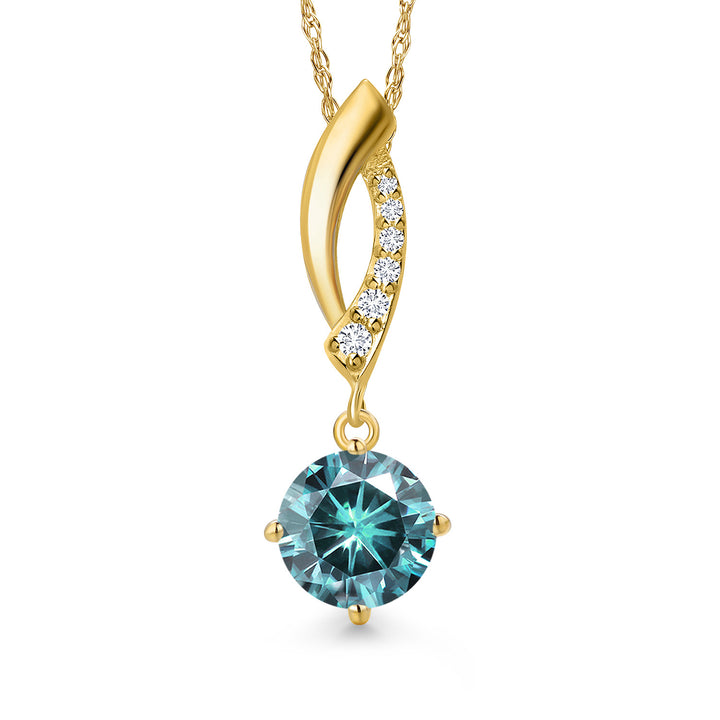 Blue Moissanite - April_Pendant in 10K Yellow Gold