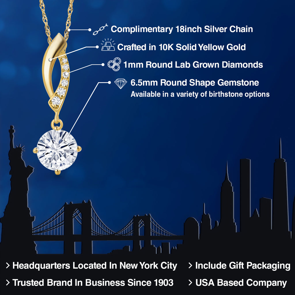 White Moissanite - April_Pendant in 10K Yellow Gold