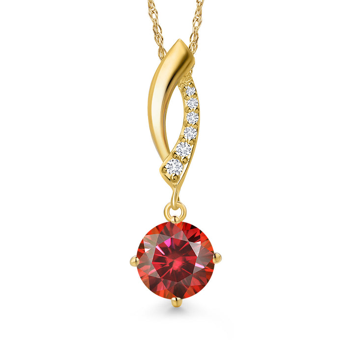 Red Moissanite - April_Pendant in 10K Yellow Gold