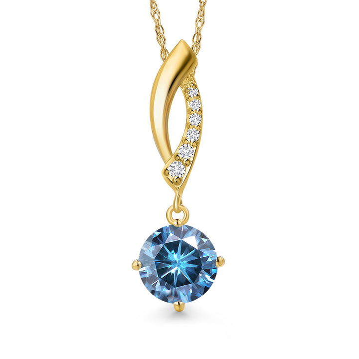 Persian Blue Moissanite - April_Pendant in 10K Yellow Gold
