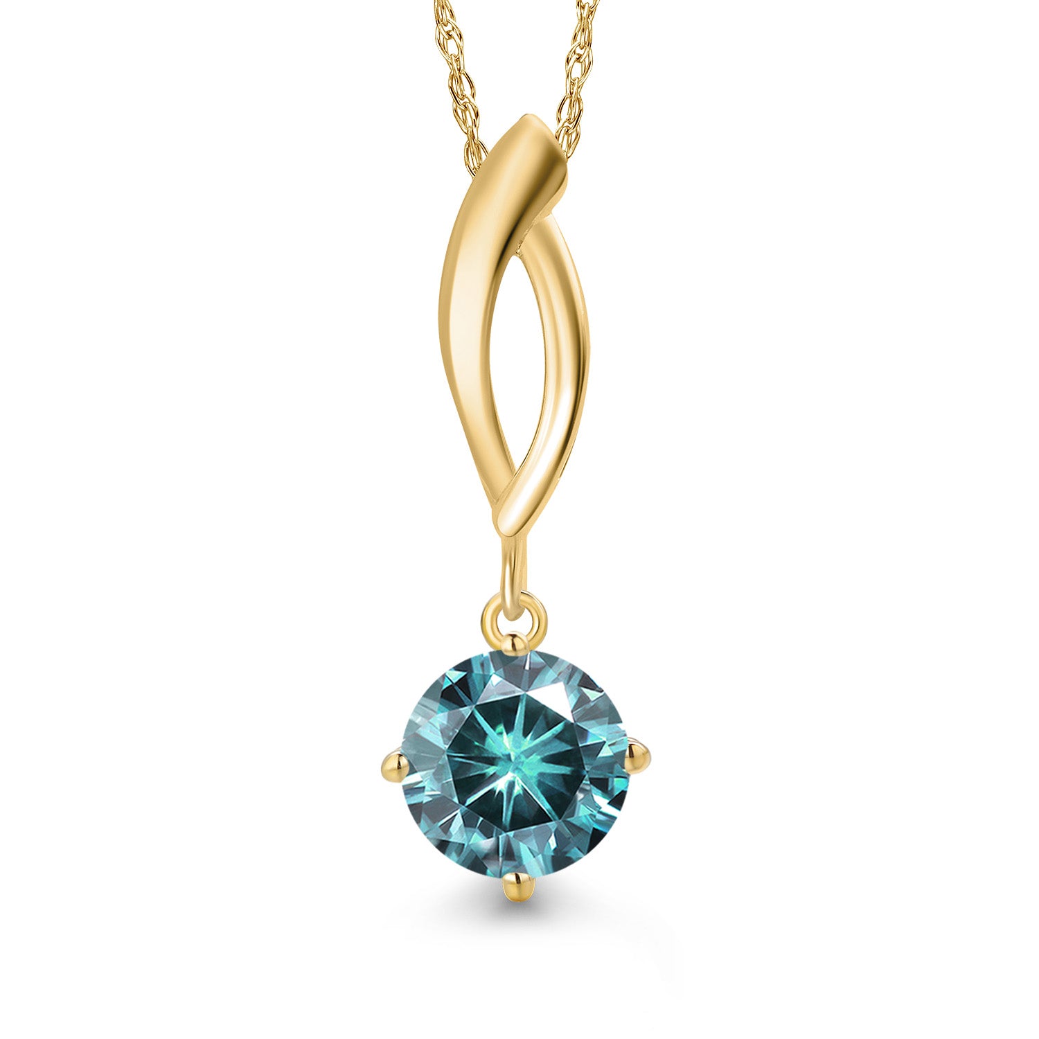 Blue Moissanite - April_Pendant in 10K Yellow Gold