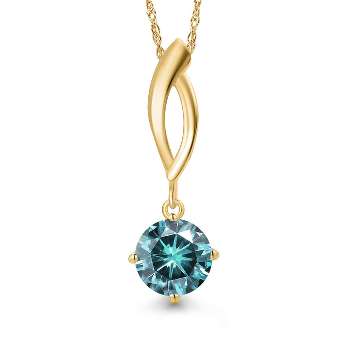 Blue Moissanite - April_Pendant in 10K Yellow Gold