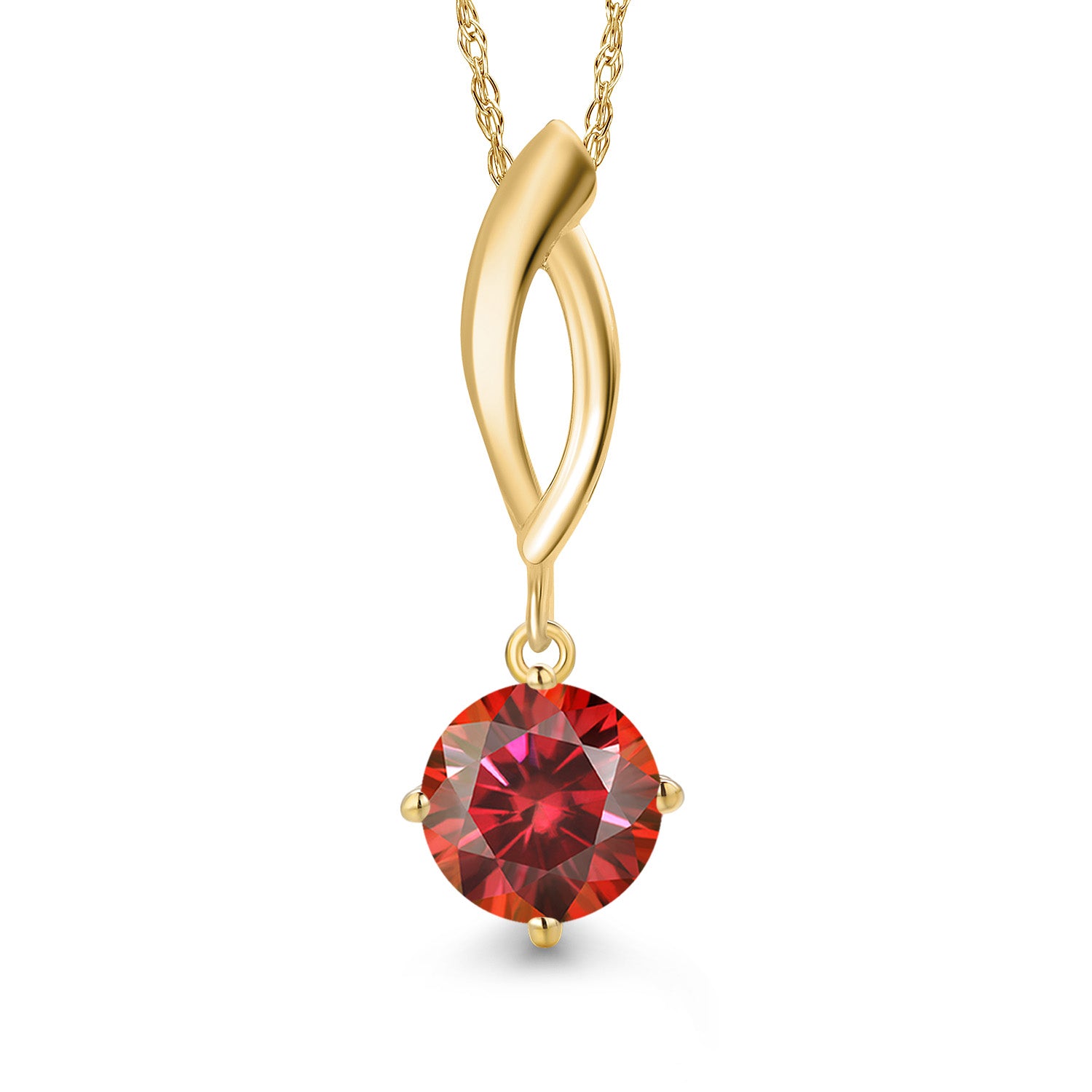 Red Moissanite - April_Pendant in 10K Yellow Gold