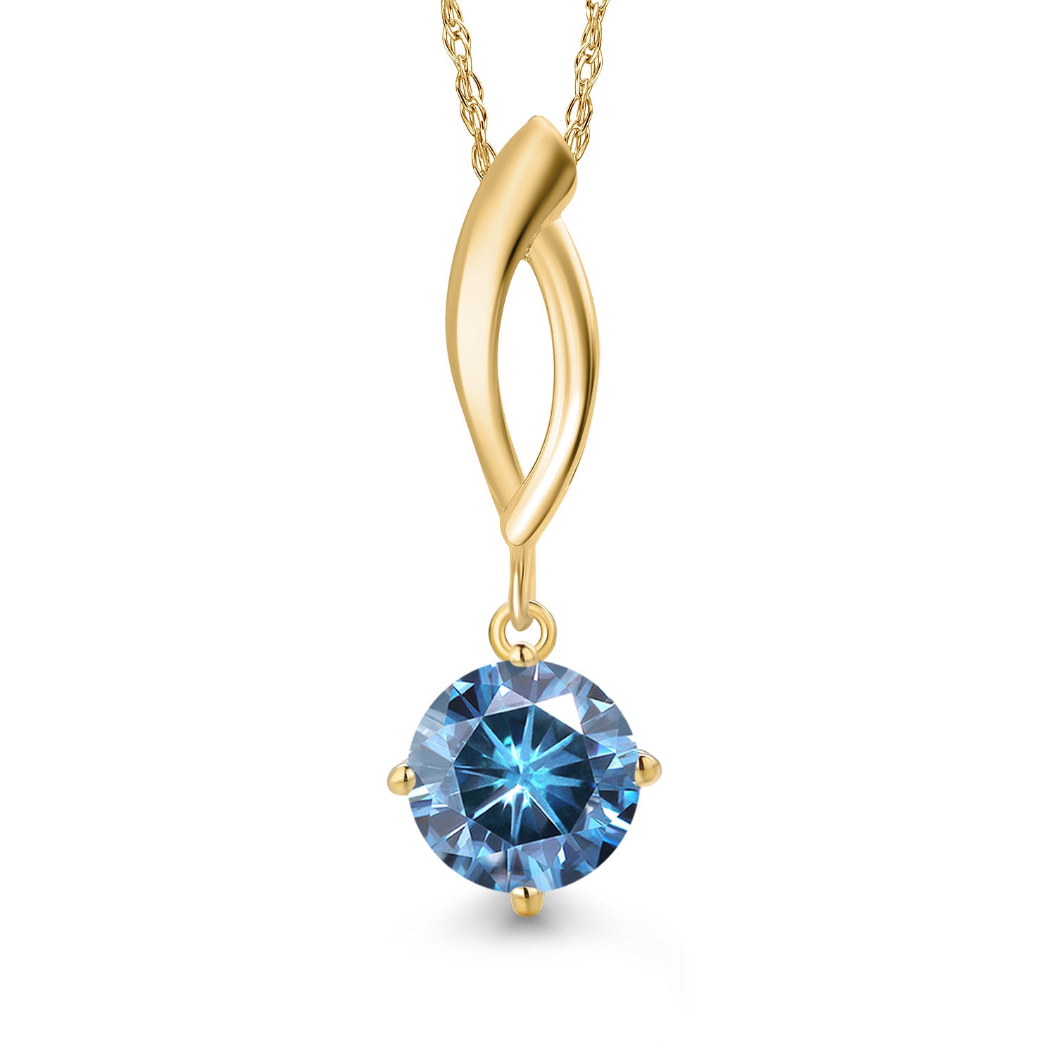 Persian Blue Moissanite - April_Pendant in 10K Yellow Gold