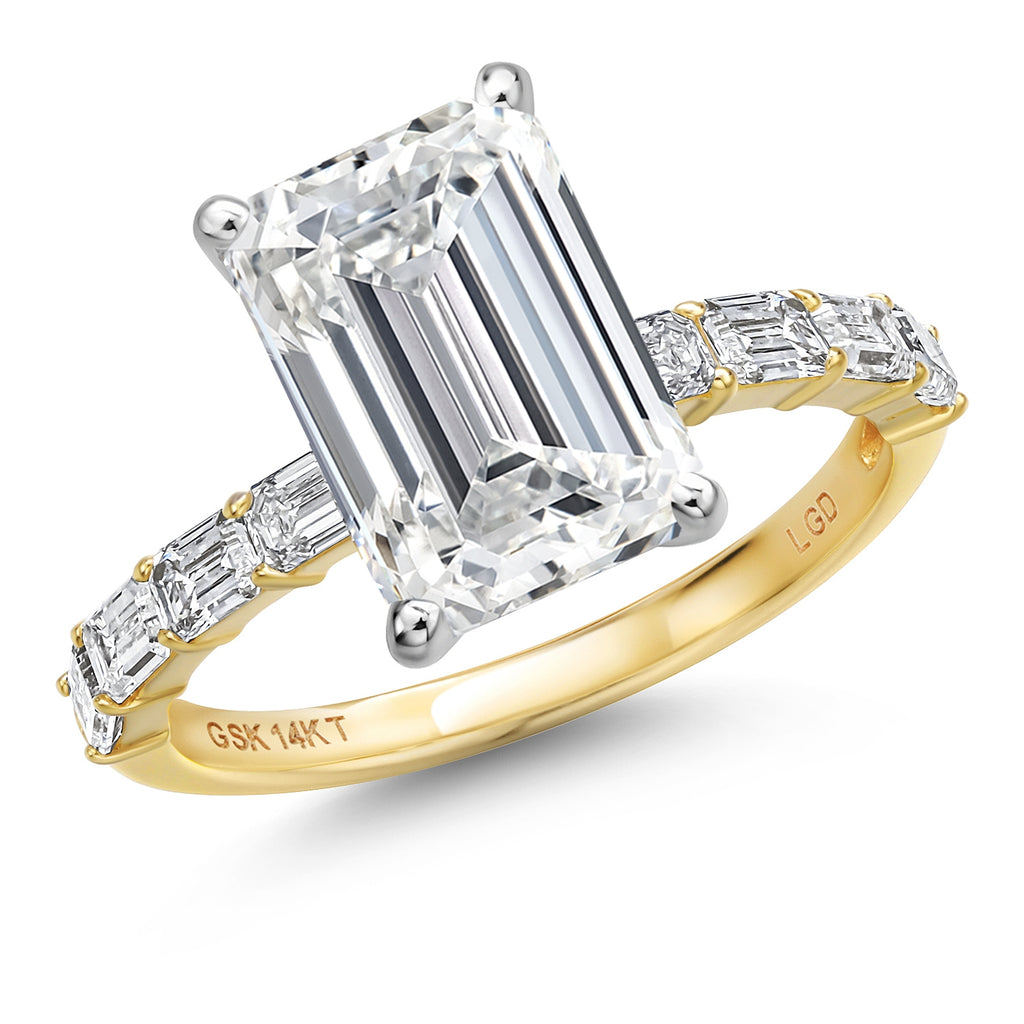 Emerald Cut_Center 4ct_5_Ring in 14K Two Tone Gold