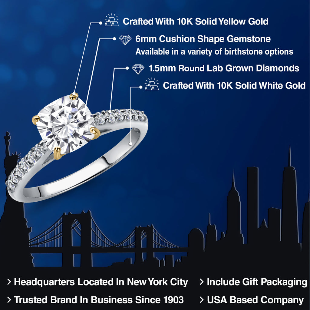 White Moissanite - April_Ring in 10K Two Tone Gold