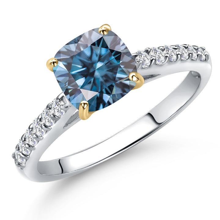 Persian Blue Moissanite - April_5_Ring in 10K Two Tone Gold