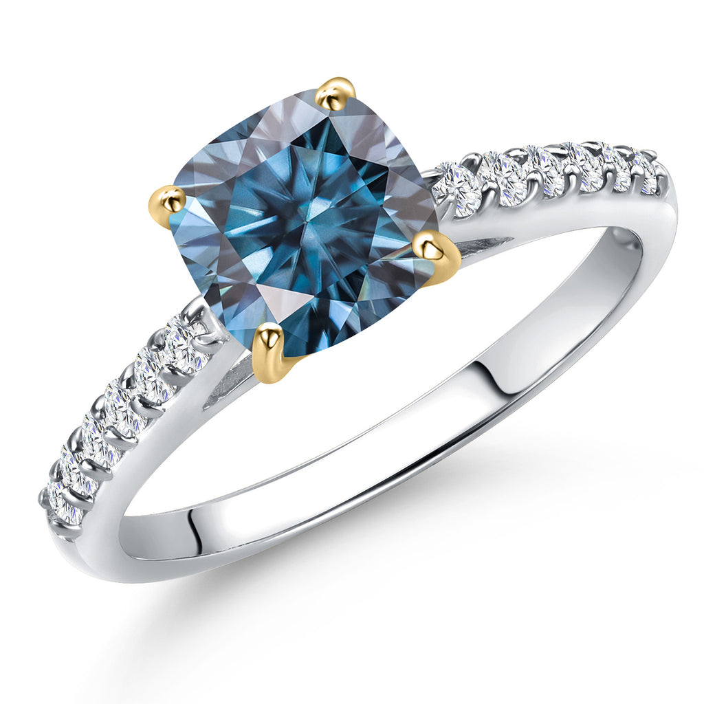 Persian Blue Moissanite - April_7_Ring in 10K Two Tone Gold